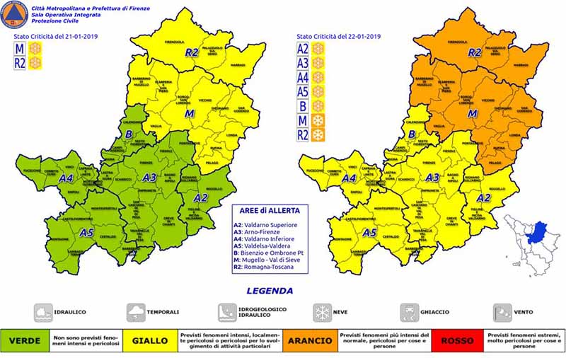 Firenze Neve oggi - Neve Firenze codici di allerta Città metropolitana e previsioni