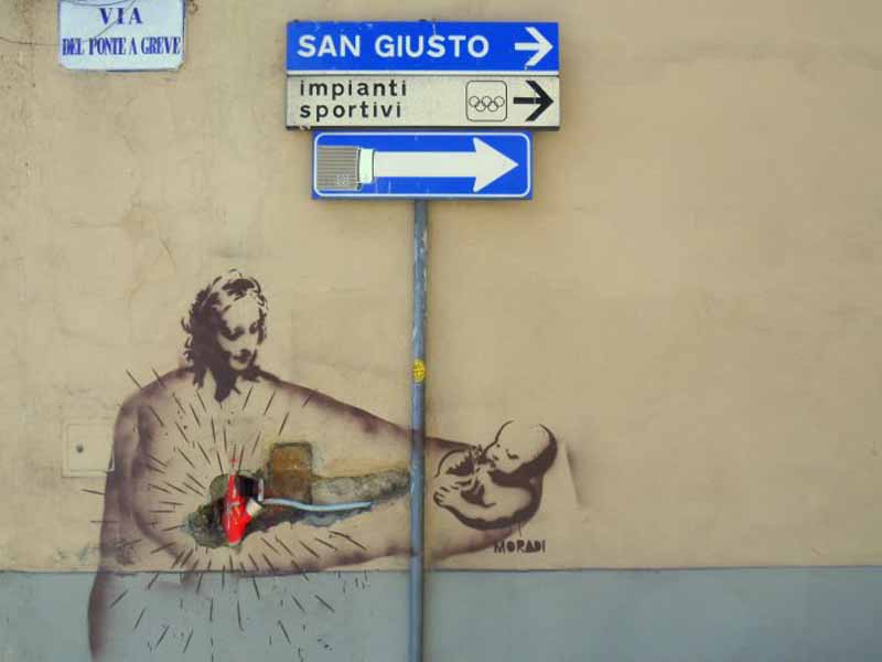 Street artist Firenze - Il sedicente Moradi, murales Madonna San Giusto