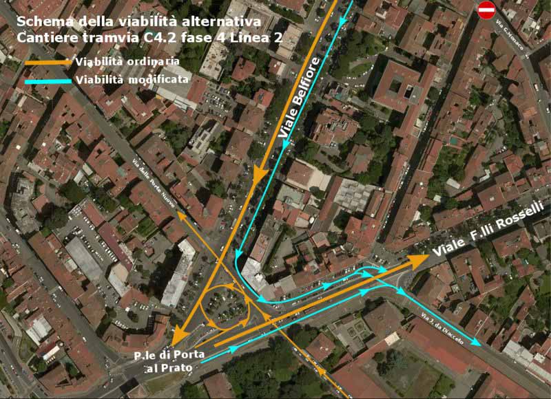 Lavori tramvia Firenze. Via Giudo Monaco chiusa, mappa