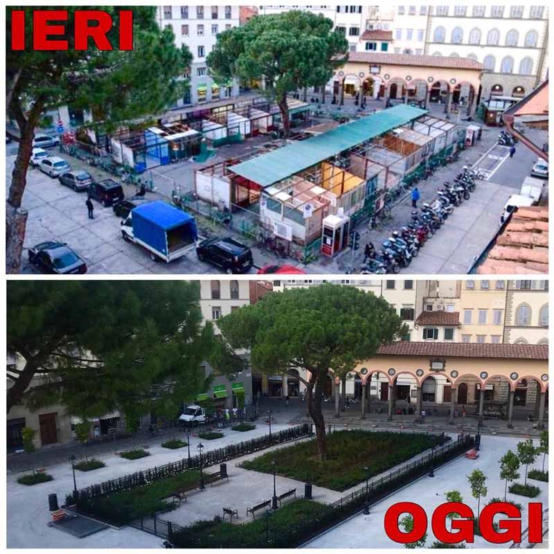 Piazza Ciompi prima e dopo i lavori