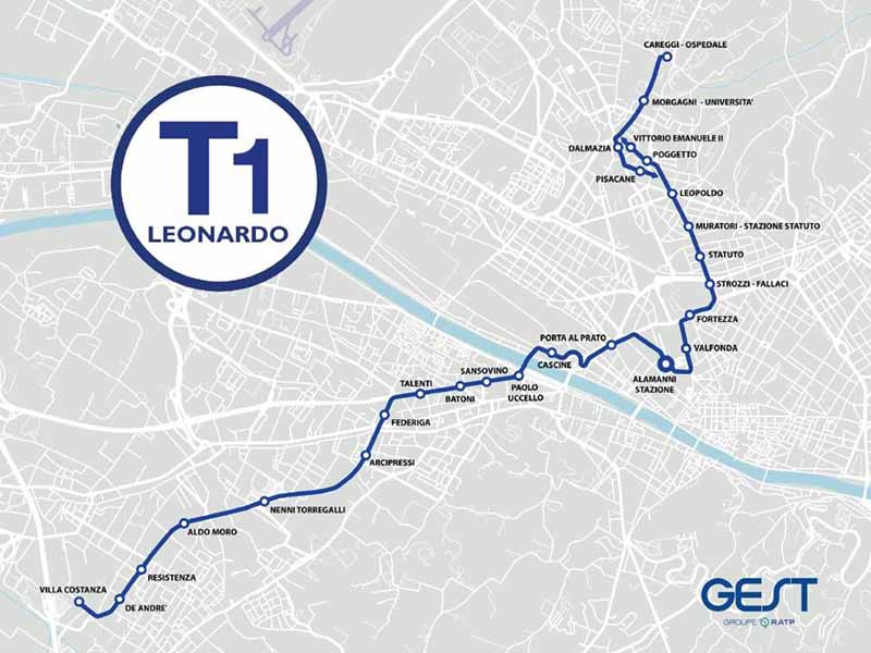 Tramvia Firenze Careggi linea 3 mappa fermate